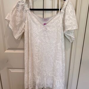 Parker brand, white, V-Neck off the shoulder, white summer or beach dress.